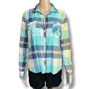 American Eagle Womens Plaid Button Down Shirt Long Sleeves Collared Large